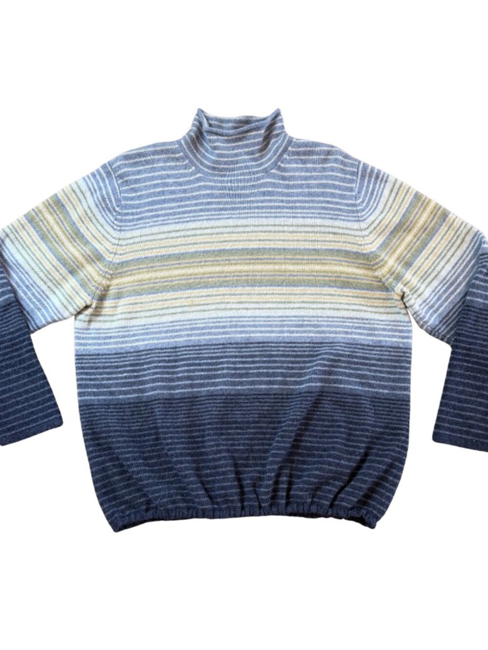 Vintage Eddie Bauer Striped Wool Turtleneck Sweater Blue Green Navy Size XL